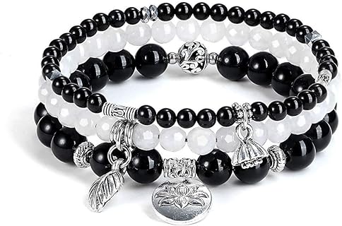 Women's Energy Beads Bracelet with Bead Chain - 3pcs Agate-Infused Amethyst Rose Quartz Crystal & Alloy Set by Jovivi