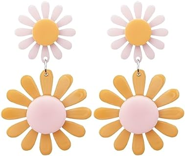 70s Inspired Bohemian Daisy Dangle Earrings in Alloy Metal for Women with Unique Daisy Pendants - Ideal Everyday Summer Accessory or Gift