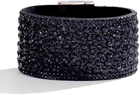 Lobster Claw Clasp Crystal Rhinestone Cuff Bracelet in Alloy for Women, Boho Wide Cuff Bangle Design, Ideal Jewelry Gift for Girls