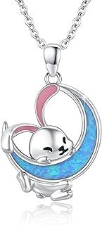 S925 Sterling Silver Rabbit Pendant Necklace with Opal Gem and Cable Chain, Ideal for Women and Girls, Bunny-Inspired Design