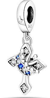 American Flag Sterling Silver Bracelet Charm with Zircon Gem for Women and Men - Unique Cross Design