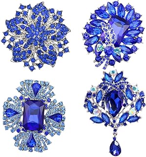 4pcs Big Blue Crystal Silver Plated Brooch for Wedding Bouquet
