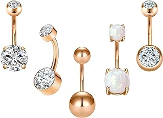 Chic Gold Belly Button Rings, 14G Stainless Steel Navel Rings for Women/Girls, Set of 5, Simple and Elegant Design, No Gemstone, Perfect for All Occasions