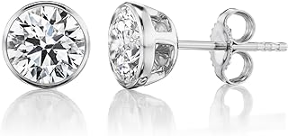1/2 to 2 Carat Lab Grown Diamond Round Stud Earrings for Women I 14k Gold Earrings (G-H, VS1-VS2, cttw) Brilliant Cut Bezel Set Diamond Earrings I Push Back Studs by Carbon Atelier