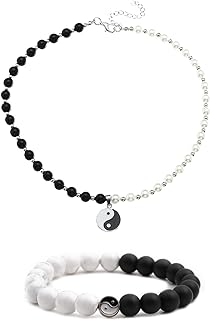 6 pieces Yin Yang Adjustable Cord Bracelet Set for Couple Yin Yang Matching Pendant Necklace for BFF Yin Yang Tai Chi Ring Band for Friendship Boyfriend Girlfriend (N Yin Yang Set, one size)