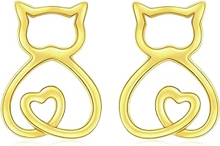 14K Yellow Gold Cat Shaped Stud Earrings with Push Back, Ideal Christmas Gift for Women and Girls, Hypoallergenic and Comfortable for All-Day Wear