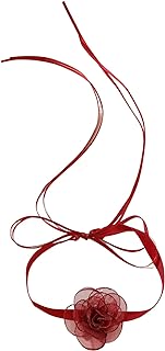 Chic Camellia Flower Black Choker with S-Hook Clasp and Rope Chain - Adjustable Non-Metal Necklace for Women and Girls