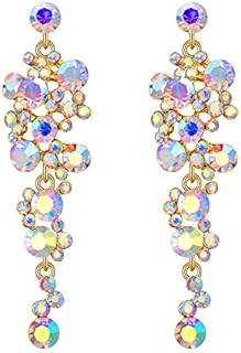 Flyonce Women's Crystal Wedding Bohemian Boho Floral Chandelier Long Dangle Earrings