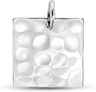 Spring Ring Clasp Large Square Pendant Necklace | Sterling Silver AeraVida Hammered Texture | No Gemstone | For Women | Square Design