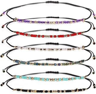 Seed Bead String Bracelet 6Pcs Friendship Bracelet Adjustable Braid Handmade Strand Bracelet Gifts for Women Girls