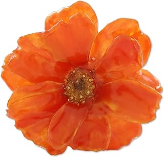 NOVICA Handmade Sterling Silver Cosmos Flower Brooch with Gold-Plated Pin Clasp for Women, Leaf Design, Made in Thailand, 1.6" x 1.6" x 0.6" Size - 'Blooming Cosmos in Pumpkin' without Gemstone