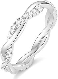 TIGRADE Women Eternity Ring Twisted Rope Cubic Zirconia Engagement Wedding Band Size 4-12