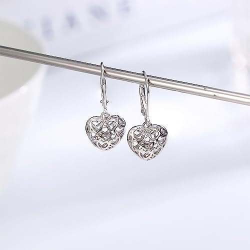 925 Sterling Silver Ball Heart Dangle Earrings for Women Lightweight Vintage Drop Dangle Earrings Leverback Earrings Jewelry Gifts For Her
