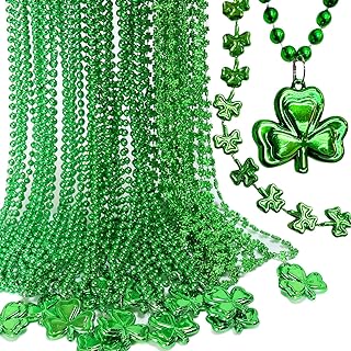 GiftExpress 24 Pack of 33 Inch St. Patrick’s Day Shamrock Beaded Necklaces And Green Shamrock Clover Charm Necklace for St Patrick Day Irish Day Parade Party Favorsd Necklace, Mardi Gras Throws, Party