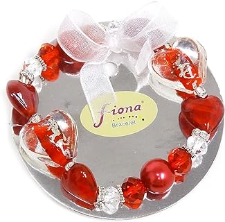 Linpeng Red Heart-Shaped Lampwork Bead Bracelet - Glass Bead Stretch Bracelet for Women - Ideal for Gifting