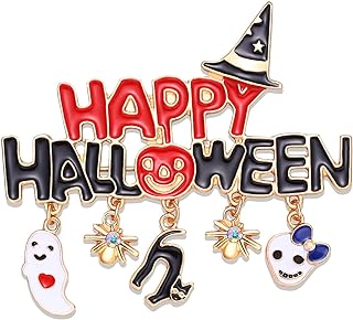 Halloween Brooches for Women Enamel Pumpkin Bat Ghost Candy Corn Charm Brooch Pin Funny Happy Halloween Witchy Hat Cat Spider Skull Dangles Pins Halloween Costume Jewelry Gift
