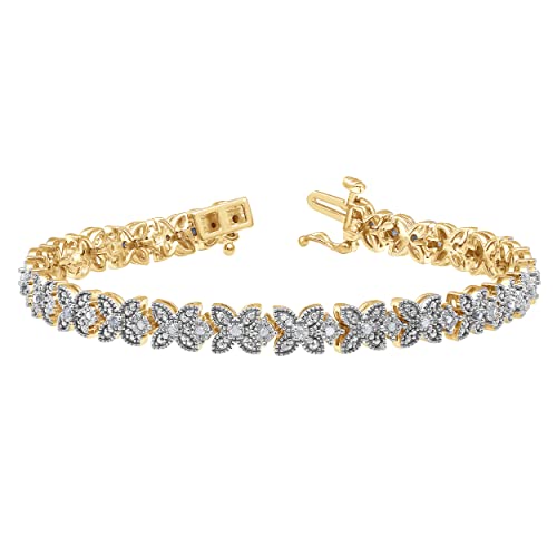 1/2 CT Sterling Silver Prong Set Gorgeous Flower Design Diamond Tennis Bracelet (J-K, I3) | Jewelry for Women Girls| Gift Box Included (14K Yellow & Pink Flash Plated)