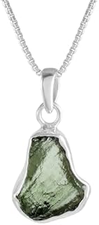 Women's 925 Sterling Silver High-Quality Raw Moldavite Gem Pendant Necklace with Ball Clasp - Ideal for Layering or Simple Standalone Elegance