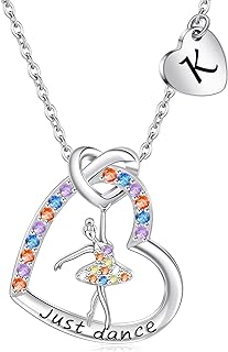 Lobster Clasp Ballerina Pendant Necklace - Rolo Chain - Copper Material - For Women and Girls - Heart & Dancer Design