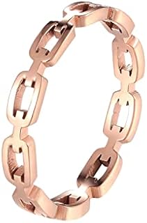 18K Gold Plated Chain Link Rings 925 Sterling Silver Plated Hollow Out Design Chain Link Ring Rose Gold Stainless Steel Ring Delicate Everyday Ring for Women