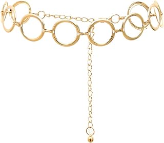 S Size Alloy Waist Chain Body Chain for Women Waist Belt Belly Chain Adjustable Body Harness for Jeans Dresses – Gold Ring Buckle Style 6