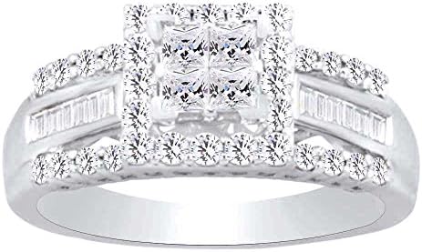 Exquisite 1 Ct White Natural Diamond Engagement Ring in 10K Solid Rose Gold for Women with Princess, Round, Baguette Cuts