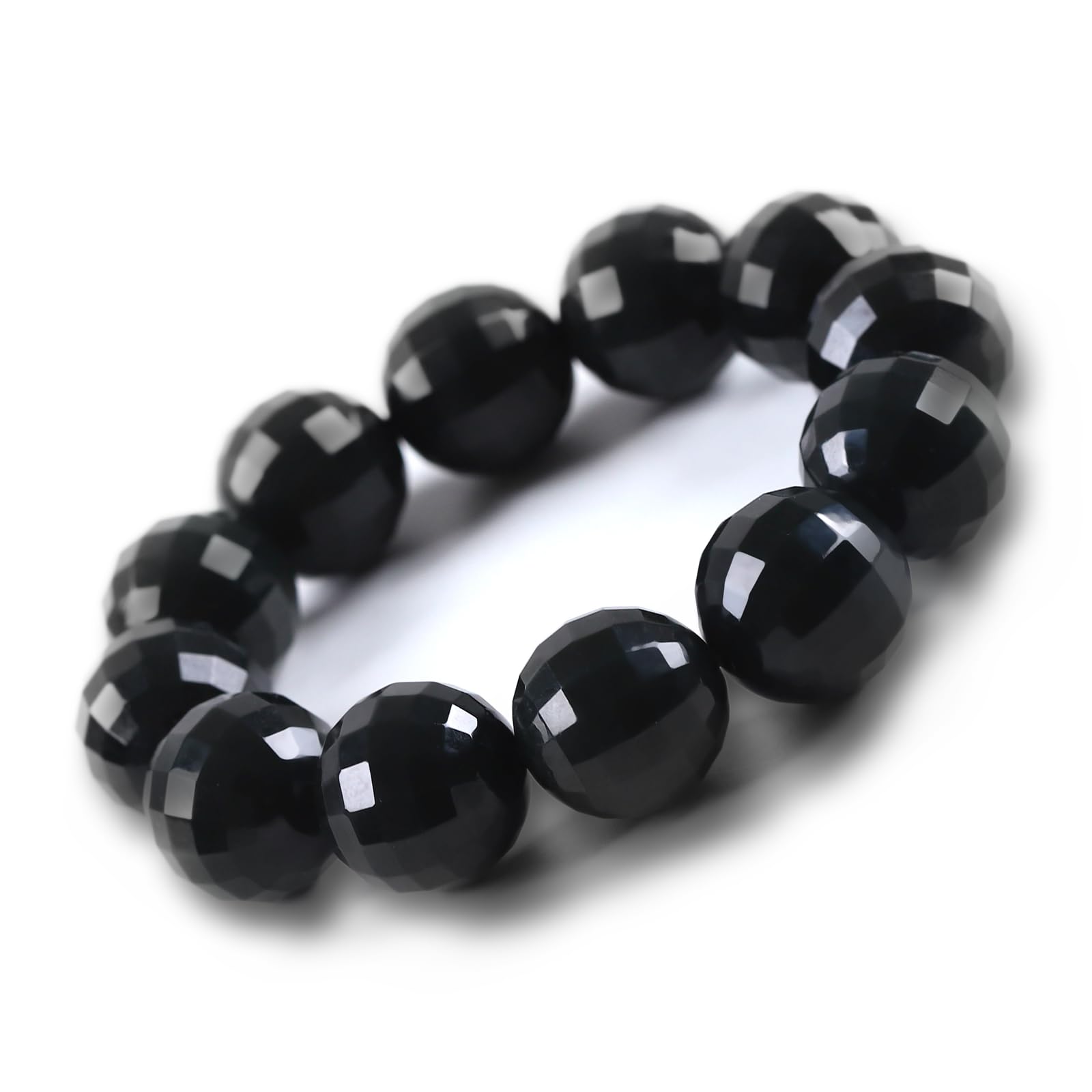Mens Bead Bracelet Beaded Bracelet, Black Bead Bracelet for Men, Handmade Bracelets Carved Facets Design, Mens Beaded Bracelets Jewelry Good Luck and Wealth Black Real Jade Bracelet