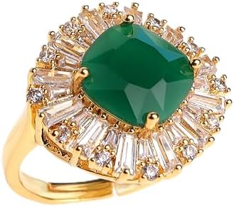 Jean Beau Gold Rhinestone Statement Adjustable Ring for Women Girls Large Crystal Cubic Zirconia Stacking Rings Prom Wedding Bridal Finger Jewelry Gift for Her