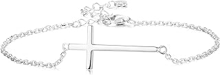 Sllaiss 925 Sterling Silver Sideways Cross Anklet for Women Men Dainty Adjustable White Gold Plated Ankle Bracelets Beach Foot Jewelry