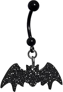 Body Candy Women's Glittery Bat Belly Button Ring with Stainless Steel Chain, Perfect for Everyday Wear and Unique Bat Design