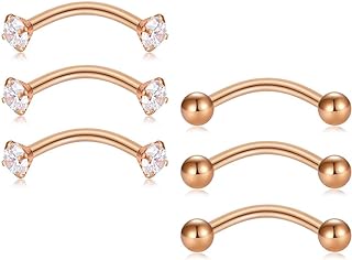 Briana Williams 6pcs Stainless Steel Rook Daith Earrings Belly Lip Ring Eyebrow Studs Cartilage Tragus Cubic Zirconia Barbell Body Piercing 8mm (5/16")