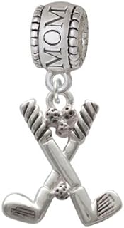 Silvertone Golf Clubs with Golf Ball Mom Charm Bead