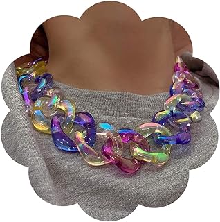 Punk Necklaces Acrylic Colourful Necklaces Chunky Paperclip Choker Necklace Statement Long Charming Necklaces Accessories for Women And Girls