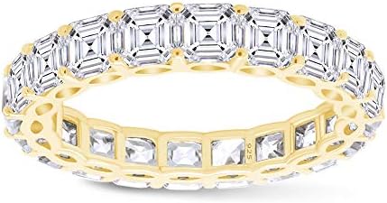 Rose Gold Plated Sterling Silver Wedding Band with Asscher Cut White Cubic Zirconia for Women, Eternity Design