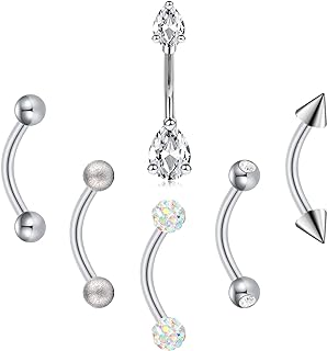 FECTAS 14g Belly Button Rings Small Petite Surgical Steel CZ Petite Navel Ring for Women Girls Body Piercing Jewelry select Barbell Len 6mm 8mm 10mm 12mm Rose Gold Silver