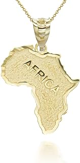 High Polish 10K Yellow Gold Map Of Africa Country Pendant Necklace Choice of Pendant Only or Necklace Chain Length