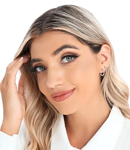 3 Pairs 925 Sterling Silver Hoop Earrings 14K White Gold Plated Small Silver Hoop Earrings for Women Huggie Cartilage Hoop Earrings for Men Girls