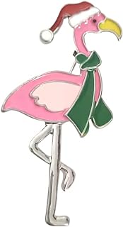 Christmas Hat Lovely Flamingo Pink Enamel Birds Brooch Pins For Xmas Day's Gifts