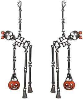 Rosemarie Collections Women's Halloween Skeleton Dangle Earrings with Push Back, Glass Gems, and Alloy Chain