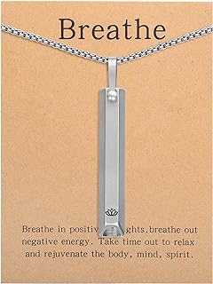 Lobster Clasp Men's Stainless Steel Rolo Chain Pendant Necklace - Mindfulness Yoga Breathe Easy Necklace for Stress Relief - Unisex Design