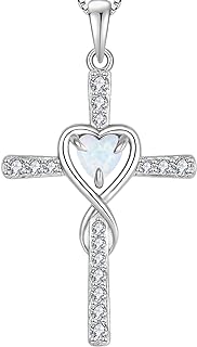 Women's Crisscross Chain Infinity Cross Pendant Necklace in 925 Sterling Silver with Cubic Zirconia for Ladies - Heart-Shaped Design