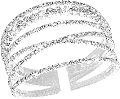 Suyi Rhinestone Bracelet for Women Silver Multilayer Cuff Bracelet Craystal Braidal Bracelets