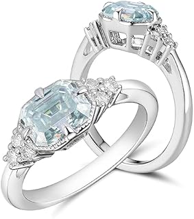 Elegant Sterling Silver DovEggs Moissanite Engagement Ring for Women: 2ct Light Blue/White Emerald Cut, Size 5, Perfect for Anniversary or Wedding Celebrations