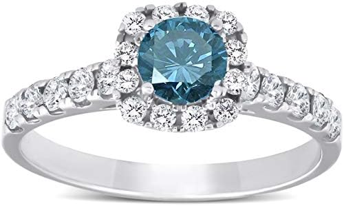 P3 POMPEII3 1 Ct Blue Diamond Cushion Halo Engagement Ring 14k White Gold