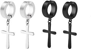 Clip On Dangle Hoop Earrings for Men Women Non-Pierced Stainless Steel Ear Cuffs Punk Rock Unisex Drop Fake Dangle Earrings