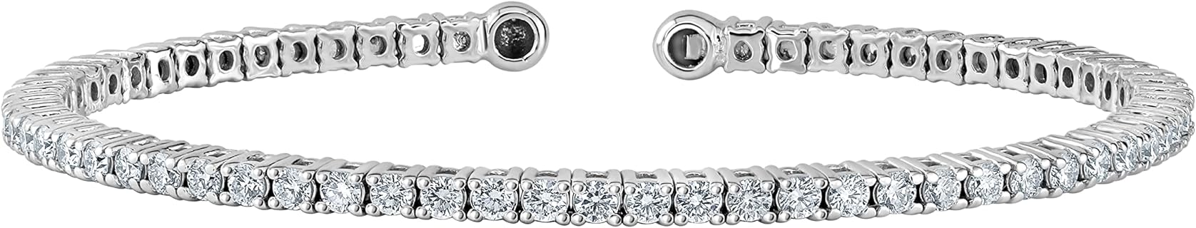 1.00-2.25 Carat Lab Grown Diamond Bangle Bracelet, Box Chain Type, No-Clasp, 14k White Gold for Women, Straight Halfway Design