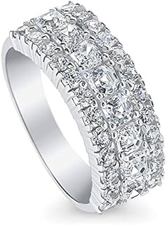 BERRICLE Sterling Silver Art Deco Wedding Rings Cubic Zirconia CZ Anniversary Half Eternity Ring for Women, Rhodium Plated Size 4-10