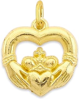 Jump-Ring Clasp 10k Yellow Gold Charm Bracelet with Claddagh Microcharm for Friendship - USA Made Jewelry