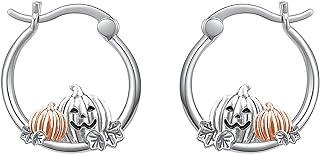925 Sterling Silver Pumpkin Hoop Earrings with Cubic Zirconia for Women, Hypoallergenic Hinged Hoop Design, Ideal Halloween Gift