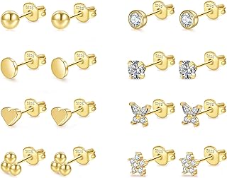 BMMYE 925 Sterling Silver Earring Sets for Multiple Piercing, Hypoallergenic 14K Gold Plated Studs Small Cartilage Earrings…